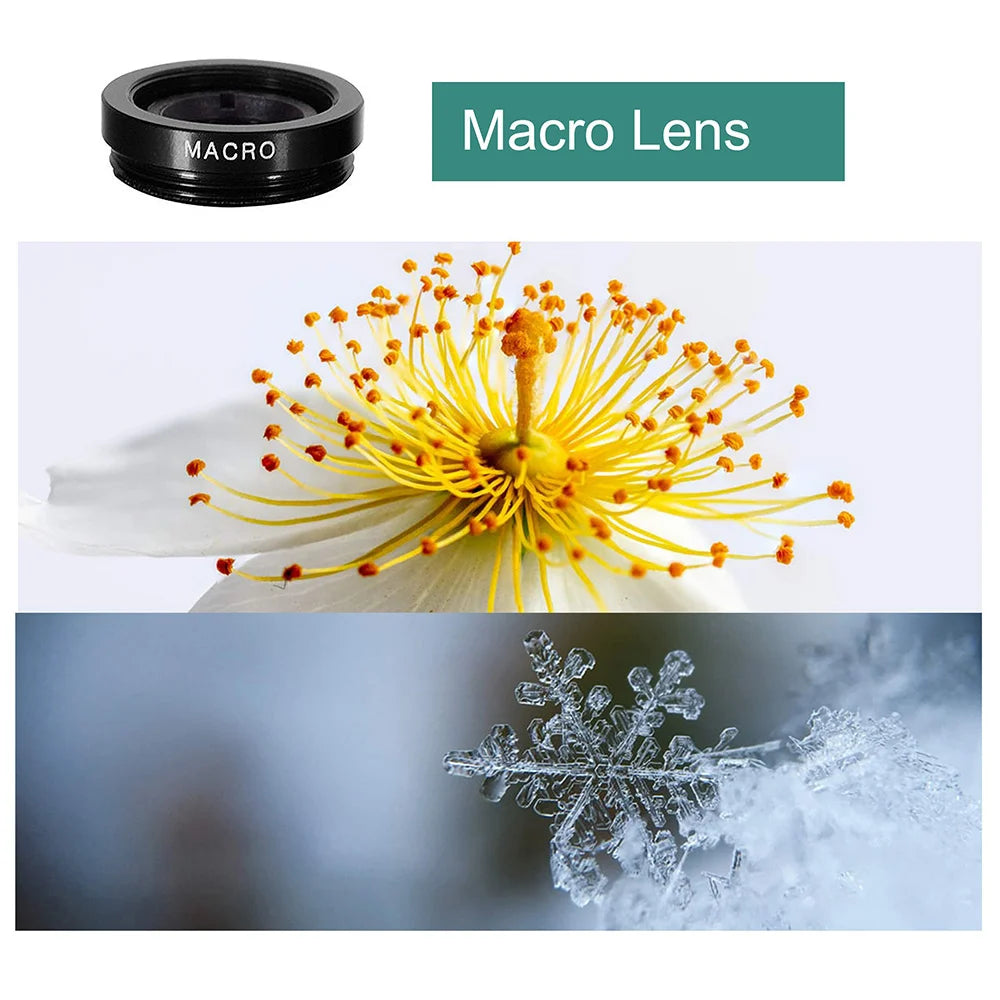 Kit de Lentes 3 en 1 para Móvil – Ojo de Pez, Gran Angular 0.67X y Macro