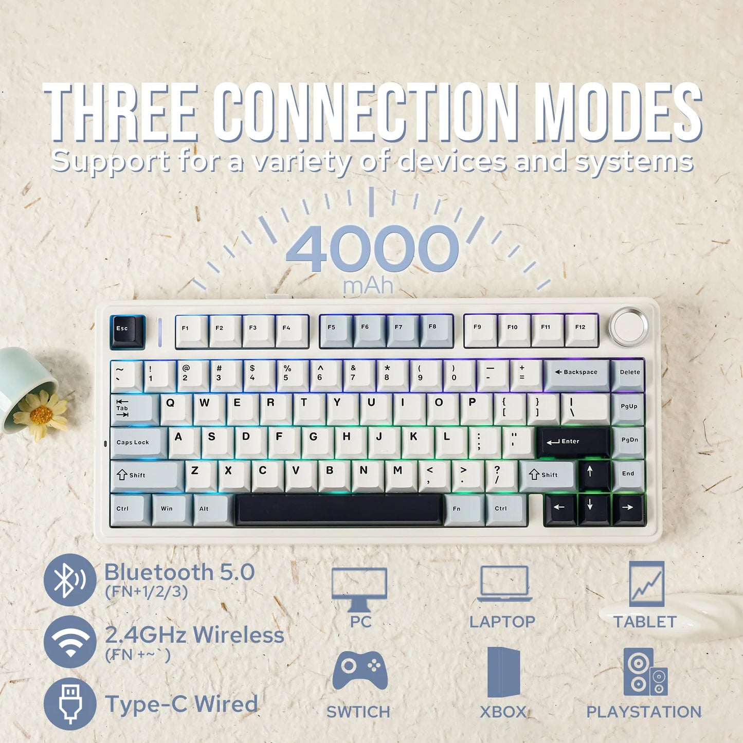 EPOMAKER x AULA F75 – Teclado Mecánico 75% Inalámbrico Hot-Swap (Bluetooth / 2.4G / USB-C)