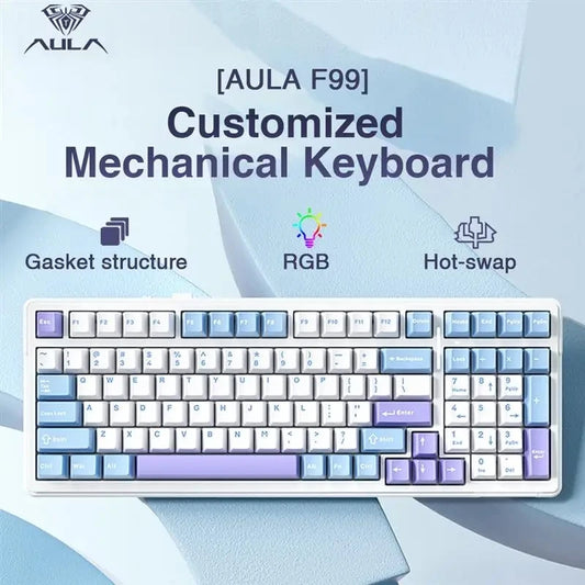 AULA F99 – Teclado Mecánico Gaming 99 Teclas con RGB, Gasket, Hot-Swap y Triple Conexión (Bluetooth / 2.4G / USB-C)