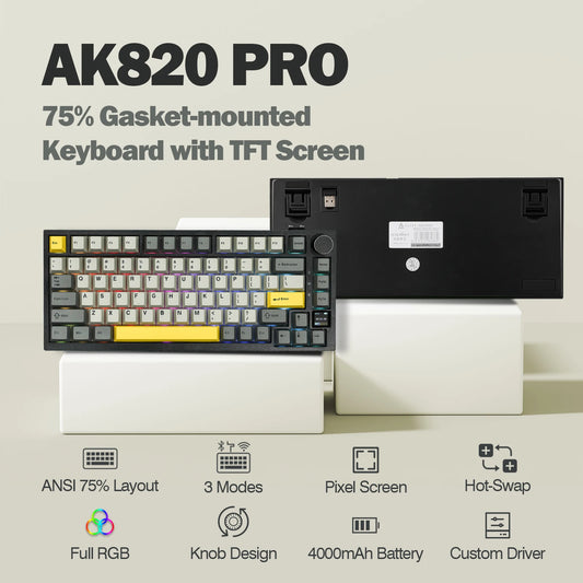 Ajazz AK820 Pro – Teclado Mecánico Inalámbrico con Pantalla TFT (Bluetooth / 2.4G / USB-C)