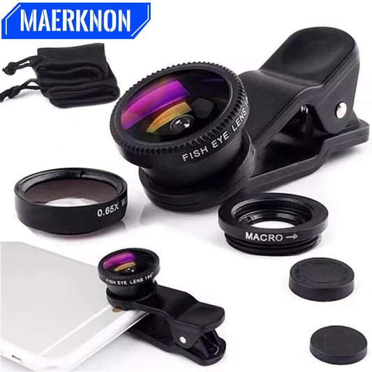Kit de Lentes 3 en 1 para Móvil – Ojo de Pez, Gran Angular 0.67X y Macro